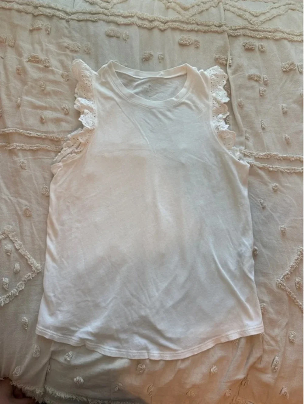 Kate Spade New York White Eyelet Ruffle Sleeve Cotton T-Shirt